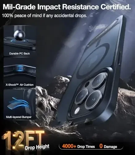 TORRAS для iPhone 14 Pro Max чехол полупрозрачный черный | Сильный магнитный и бесшовный стенд, подходит для MagSafe, защита от падения военного класса, прочная регулируемая встроенная подставка, тонкое матовое покрытие - 5