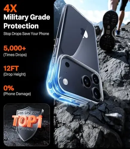 TORRAS для iPhone 17 Pro, Защита выше военного уровня, Кнопка управления камерой, DIY кнопки, Тонкий, противоударный, твердый чехол с защитой от пожелтения и царапин для iPhone 17 Pro, прозрачный - 2
