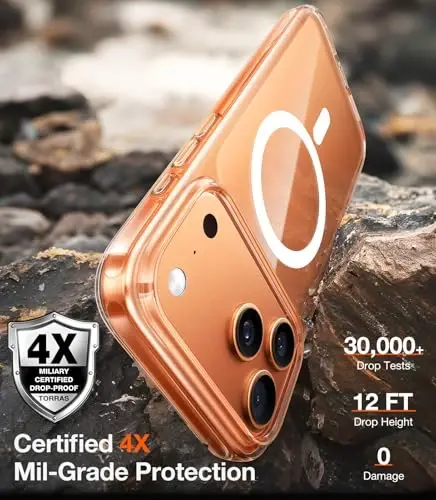 TORRAS for iPhone 16 Pro Case Diamond Clear | Compatible with MagSafe, Military Grade Drop Protection, Stronger Magnetic, Shockproof Airbag, Color Button, Slim Anti-Yellowing Anti-Scratch Transparent - 5