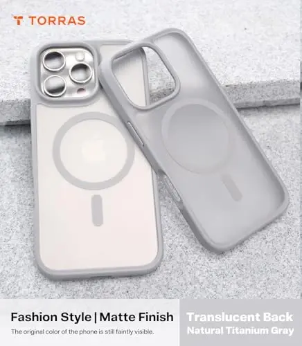 TORRAS for iPhone 16 Pro Case Translucent Matte Back/Natural Titanium Gray Edge | Compatible with MagSafe, Military Grade Drop Protection, Stronger Magnetic, Shockproof Airbag, Color Button, Slim - 6