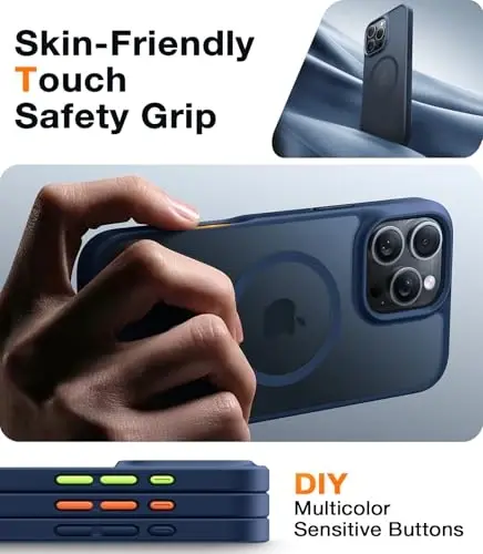 TORRAS for iPhone 16 Pro Case Translucent Matte Blue | Compatible with MagSafe, Military Grade Drop Protection, Stronger Magnetic, Shockproof Airbag, Color Button, Slim Anti-Scratch - 6