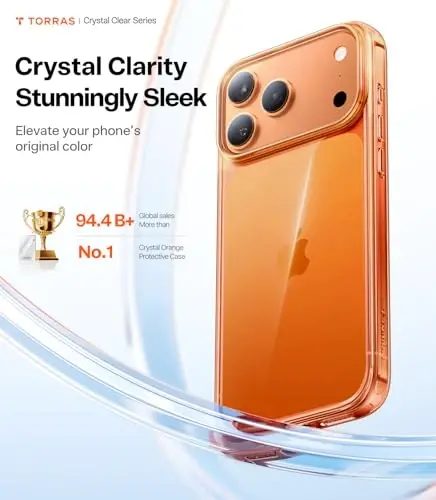 TORRAS for iPhone 17 Pro Case Crystal Orange, Ultra-Thin, 2025 Upgraded Non-Yellowing, Military-Grade Protection, Slim Case for iPhone 17 Pro Phone Case, Soft, Anti-Scratch, Orange - 2