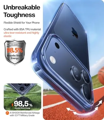 TORRAS for iPhone 17 Pro Max Case Crystal Blue, [Anti-Yellowing][Military-Grade Protection], Ultra Slim Anti-Scratch Back, Soft Bumper, Non-Slip Protective Phone Cover, Blue 6.9