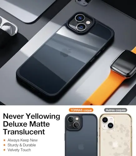 TORRAS Guardian Shockproof for iPhone 13/14 Case, [Military-Grade Drop Tested] Durable Protective Matte Hard PC Back Slim Thin DIY-Buttons for iPhone 13/14 Case, Translucent Black - 6