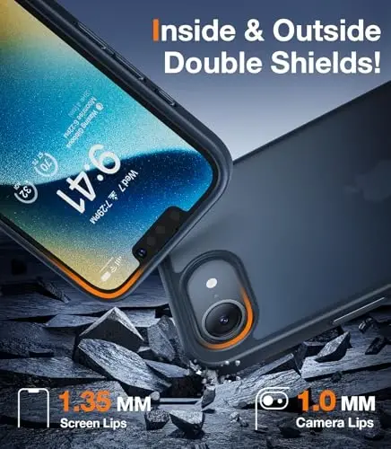 TORRAS Guardian Shockproof for iPhone 16e Case 2025, Military Grade Test Protection 16e Phone Case Slim Thin Durable DIY Buttons Anti Scratch Translucent Matte Hard Back Case for 16e Case 6.1