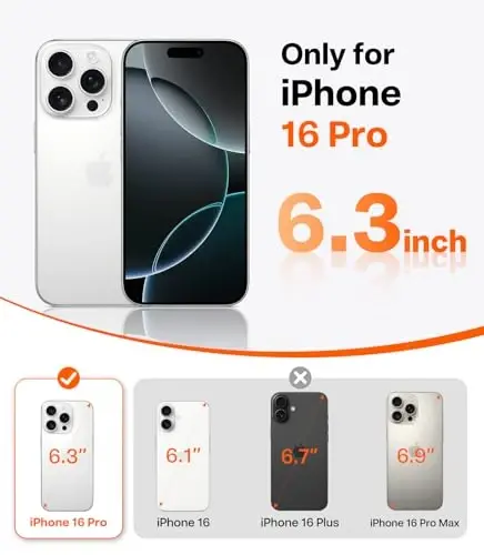 TORRAS Guardian Shockproof for iPhone 16 Pro Case, [4X Harbiy daraja himoya] Tirnalishga qarshi DIY-tugmalar ingichka shaffof matli qattiq orqa qobiq iPhone 16 Pro uchun, Qora - 1