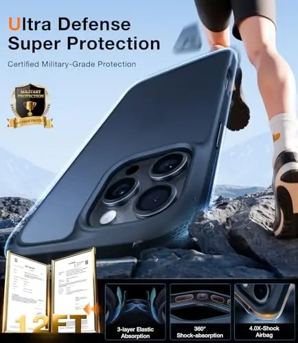 TORRAS Guardian Shockproof for iPhone 16 Pro Case, [4X Harbiy daraja himoya] Tirnalishga qarshi DIY-tugmalar ingichka shaffof matli qattiq orqa qobiq iPhone 16 Pro uchun, Qora - 4