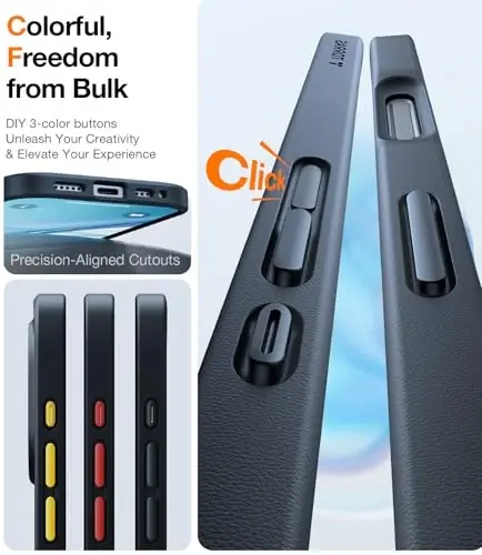 TORRAS Guardian Shockproof for iPhone 16 Pro Case, [4X Harbiy daraja himoya] Tirnalishga qarshi DIY-tugmalar ingichka shaffof matli qattiq orqa qobiq iPhone 16 Pro uchun, Qora - 5