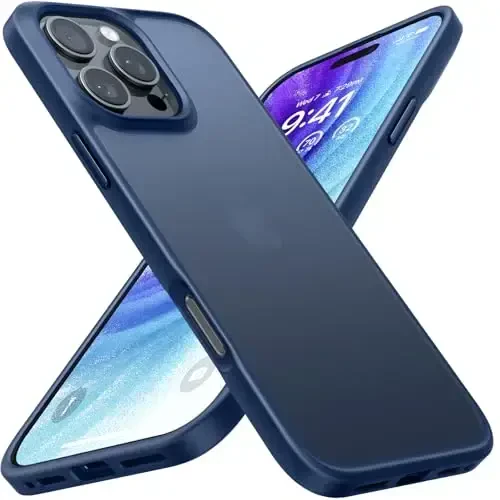 TORRAS Guardian Shockproof for iPhone 16 Pro Case, [4X Military-Grade Test Protection] Anti-Scratch DIY-Buttons Slim Thin Translucent Matte Hard Back Case for iPhone 16 Pro, Navy Blue - TORRAS