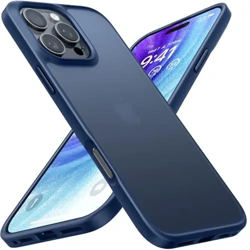 TORRAS Guardian Shockproof for iPhone 16 Pro Case, [4X Military-Grade Test Protection] Anti-Scratch DIY-Buttons Slim Thin Translucent Matte Hard Back Case for iPhone 16 Pro, Navy Blue - 1