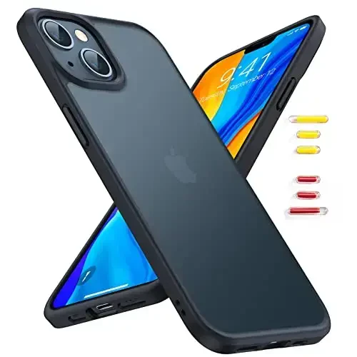 TORRAS Guardian Shockproof iPhone 13/14 uchun g‘ilof, [Harbiy darajadagi tushish sinovidan o‘tgan] Bardoshli himoya Mat qattiq PC orqa Slim Yupqa DIY-tugmalar iPhone 13/14 g‘ilofi uchun, Yarim shaffof qora - 1