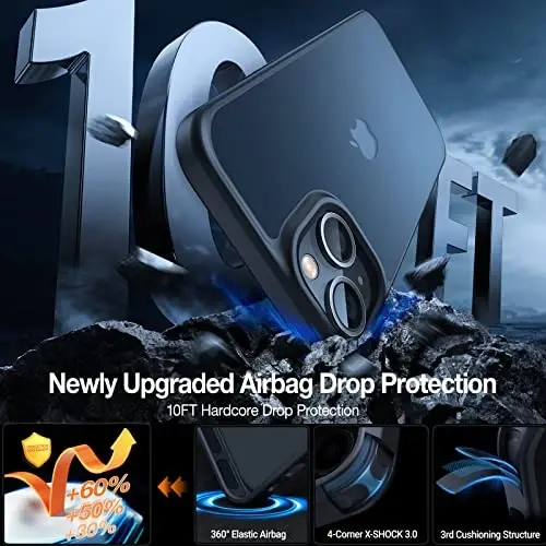 TORRAS Guardian Shockproof iPhone 13/14 uchun g‘ilof, [Harbiy darajadagi tushish sinovidan o‘tgan] Bardoshli himoya Mat qattiq PC orqa Slim Yupqa DIY-tugmalar iPhone 13/14 g‘ilofi uchun, Yarim shaffof qora - TORRAS (1)