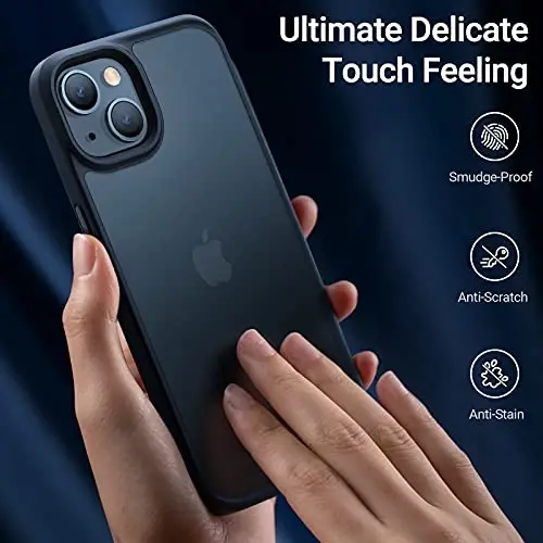 TORRAS Guardian Shockproof iPhone 13/14 uchun g‘ilof, [Harbiy darajadagi tushish sinovidan o‘tgan] Bardoshli himoya Mat qattiq PC orqa Slim Yupqa DIY-tugmalar iPhone 13/14 g‘ilofi uchun, Yarim shaffof qora - 4