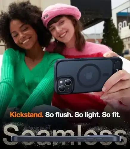 TORRAS for iPhone 15 Case Translucent Black | Strong Magnetic & Seamless Stand, Fit for MagSafe, Military-Grade Drop Protection, Sturdy Adjustable Built-in Kickstand, Slim Matte Finish - 2