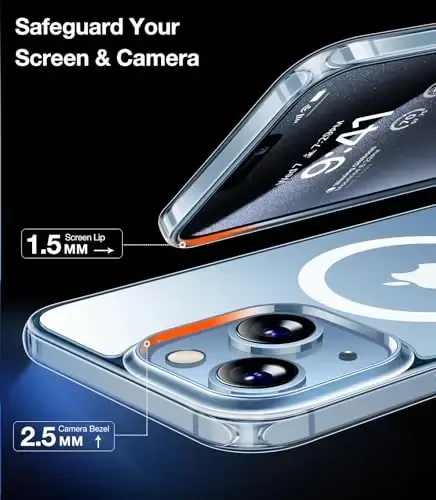 TORRAS iPhone 13 Case/iPhone 14 Case uchun, [MagSafe bilan mos][Harbiy darajadagi himoya va chidamli] Magnit zarbga chidamli tirnalishga qarshi gibrid ingichka telefon qutisi iPhone 13/14, shaffof - 5