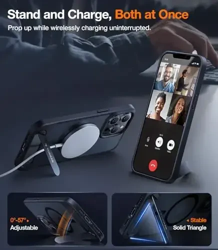 TORRAS iPhone 13 Pro Max uchun g'ilof yarim shaffof qora | Kuchli magnit va uzluksiz stend, MagSafe uchun mos, harbiy darajadagi zarbadan himoya, mustahkam sozlanishi o'rnatilgan tayanch, ingichka mat qoplama - 2