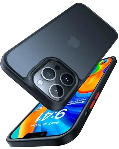 TORRAS iPhone 13 Pro Max uchun zarbga chidamli g‘ilof, [Harbiy darajadagi tushishdan himoya] [Elegent premium teginish] Yarim shaffof matli telefon g‘ilofi iPhone 13 Pro Max uchun, Guardian seriyasi, muzli qora 