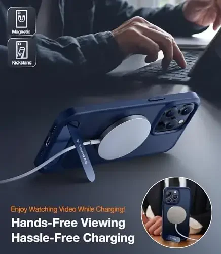 TORRAS iPhone 13 Pro uchun g'ilof Moviy rangda | Kuchli magnit va choksiz stend, MagSafe uchun mos, harbiy darajadagi tushishdan himoya, mustahkam sozlanishi o'rnatilgan tayanch, ingichka mat qoplama - 2