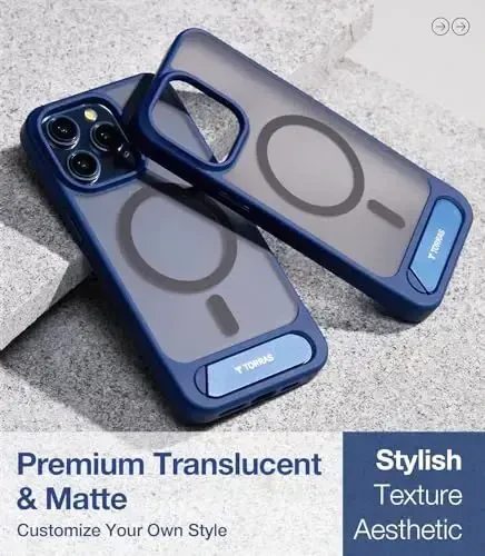 TORRAS iPhone 13 Pro uchun g'ilof Moviy rangda | Kuchli magnit va choksiz stend, MagSafe uchun mos, harbiy darajadagi tushishdan himoya, mustahkam sozlanishi o'rnatilgan tayanch, ingichka mat qoplama - 6
