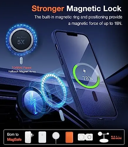 TORRAS iPhone 13 Pro uchun g'ilof Moviy rangda | Kuchli magnit va choksiz stend, MagSafe uchun mos, harbiy darajadagi tushishdan himoya, mustahkam sozlanishi o'rnatilgan tayanch, ingichka mat qoplama - 3