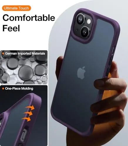 TORRAS iPhone 14 & 13 uchun yangilangan zarbga chidamli g'ilof, harbiy standart bo'yicha sinovdan o'tgan, ingichka, to'q binafsha rang - 5