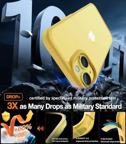 TORRAS Upgraded Shockproof for iPhone 14 Case [10FT Military Drop Protection][Sleek Premium Touch] Translucent Back & Soft Edge Slim Silicone Cover, Yellow - 3