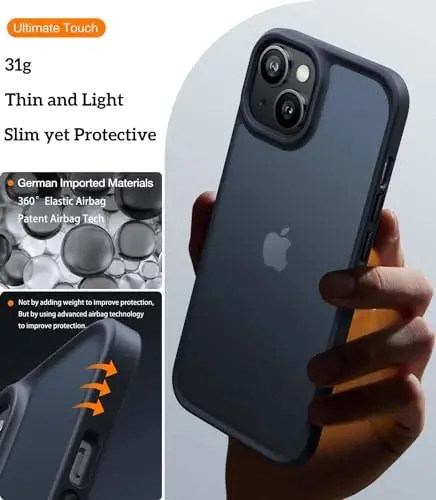 TORRAS Upgraded Shockproof for iPhone 14 Case [12FT Military Drop Protection][Sleek Premium Touch] Translucent Back & Soft Edge Slim Silicone Cover, Frosted Black - 4