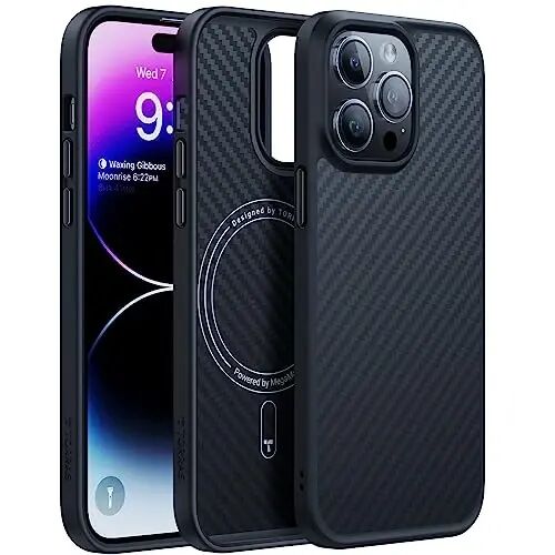 TORRAS Upgraded Stronger Magnetic for iPhone 14 Pro Case, 12 FT Military Grade Drop Tested, Compatible with MagSafe, Scratch Resistant for iPhone 14 Pro Phone Case, Aramid Fiber Back/Black Edge - 1