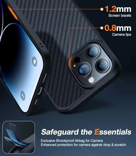 TORRAS Upgraded Stronger Magnetic for iPhone 14 Pro Case, 12 FT Military Grade Drop Tested, Compatible with MagSafe, Scratch Resistant for iPhone 14 Pro Phone Case, Aramid Fiber Back/Black Edge - 5