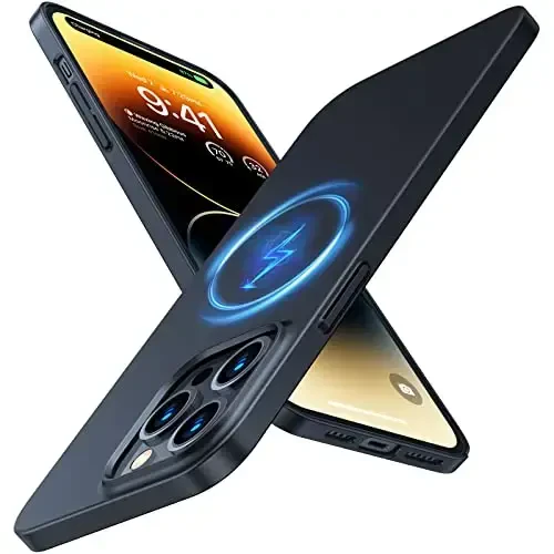 TORRAS Magnetic Slim Fit Designed for iPhone 14 Pro Case, Ultra Thin Strong Magnetic Velvety Touch Anti-Scratch Compatible with MagSafe Cover Phone Case for iPhone 14 Pro, Space Black - TORRAS