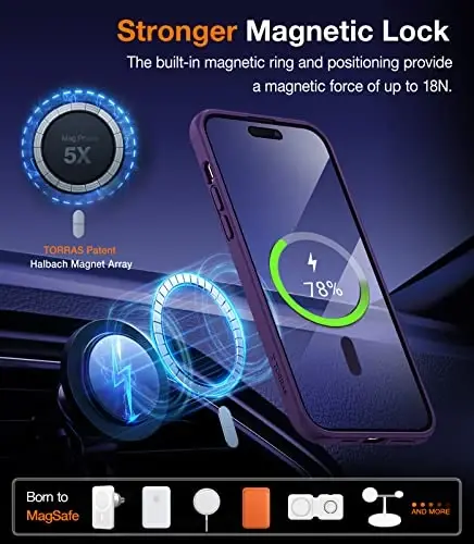 TORRAS iPhone 14 Pro Max uchun g'ilof yarim shaffof binafsha rang | Kuchli magnit va uzluksiz stend, MagSafe uchun mos, harbiy darajadagi tushishdan himoya, mustahkam sozlanishi o'rnatilgan tirgak, yupqa mat qoplama - 3
