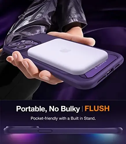 TORRAS iPhone 14 Pro Max uchun g'ilof yarim shaffof binafsha rang | Kuchli magnit va uzluksiz stend, MagSafe uchun mos, harbiy darajadagi tushishdan himoya, mustahkam sozlanishi o'rnatilgan tirgak, yupqa mat qoplama - 5