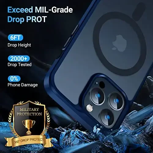 TORRAS iPhone 14 Pro uchun kuchli magnitli g‘ilof, 12 FT harbiy darajadagi sinovdan o‘tgan, MagSafe bilan mos, iPhone 14 Pro telefon g‘ilofi uchun ingichka himoya matli silikon, yarim shaffof to‘q ko‘k - 4