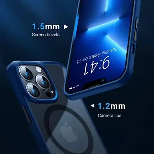 TORRAS iPhone 14 Pro uchun kuchli magnitli g‘ilof, 12 FT harbiy darajadagi sinovdan o‘tgan, MagSafe bilan mos, iPhone 14 Pro telefon g‘ilofi uchun ingichka himoya matli silikon, yarim shaffof to‘q ko‘k - 5