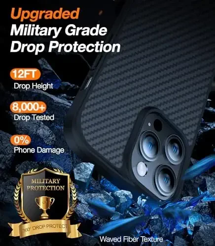 TORRAS iPhone 14 Pro uchun kuchliroq magnitli g'ilofni yangiladi, 12 FT harbiy sinovdan o'tgan, MagSafe bilan mos, iPhone 14 Pro telefon g'ilofi uchun chizishga chidamli, Aramid tolali orqa/qora qirra - 4