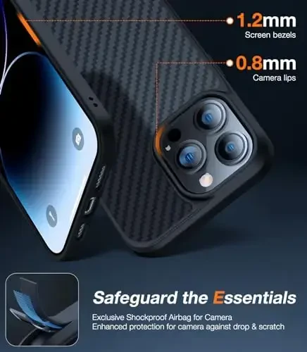 TORRAS iPhone 14 Pro uchun kuchliroq magnitli g'ilofni yangiladi, 12 FT harbiy sinovdan o'tgan, MagSafe bilan mos, iPhone 14 Pro telefon g'ilofi uchun chizishga chidamli, Aramid tolali orqa/qora qirra - 5