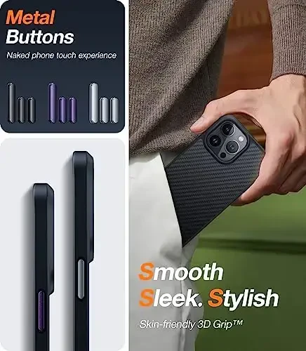 TORRAS iPhone 14 Pro uchun kuchliroq magnitli g'ilofni yangiladi, 12 FT harbiy sinovdan o'tgan, MagSafe bilan mos, iPhone 14 Pro telefon g'ilofi uchun chizishga chidamli, Aramid tolali orqa/qora qirra - 7