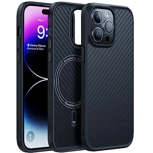 TORRAS iPhone 14 Pro uchun kuchliroq magnitli g'ilofni yangiladi, 12 FT harbiy sinovdan o'tgan, MagSafe bilan mos, iPhone 14 Pro telefon g'ilofi uchun chizishga chidamli, Aramid tolali orqa/qora qirra - 1