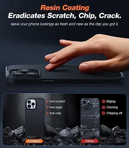 TORRAS iPhone 14 Pro uchun kuchliroq magnitli g'ilofni yangiladi, 12 FT harbiy sinovdan o'tgan, MagSafe bilan mos, iPhone 14 Pro telefon g'ilofi uchun chizishga chidamli, Aramid tolali orqa/qora qirra - 6