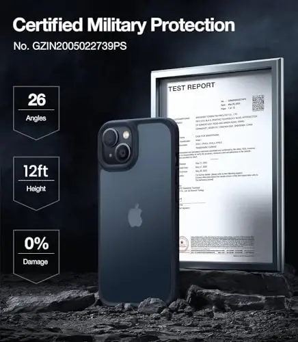 TORRAS iPhone 14 uchun yangilangan zarbga chidamli g'ilof [12FT harbiy tomchidan himoya][Silliq premium teginish] Yarim shaffof orqa va yumshoq qirrali ingichka silikon qopqoq, muzlatilgan qora - TORRAS (1)