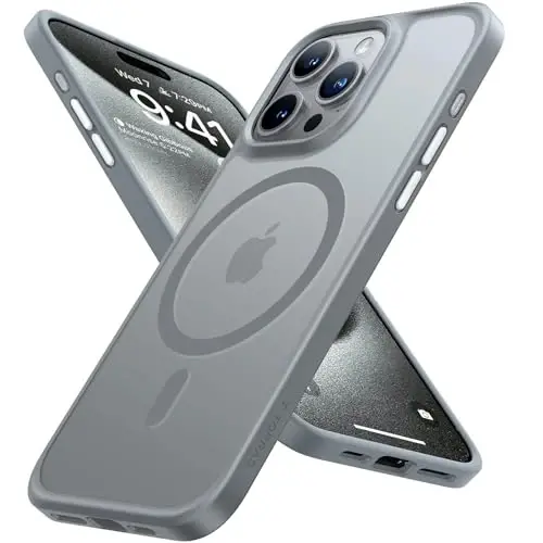 TORRAS Magnetic Shockproof Compatible with iPhone 15 Pro Case, [Military-Grade Drop Tested] [Compatible with MagSafe] Translucent Slim Protective, PC & TPU, Anti-Fingerprint Guardian Mag 2023, Grey - 1