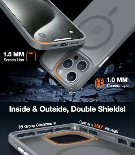 TORRAS Magnetic Shockproof Compatible with iPhone 15 Pro Case, [Military-Grade Drop Tested] [Compatible with MagSafe] Translucent Slim Protective, PC & TPU, Anti-Fingerprint Guardian Mag 2023, Grey - 6