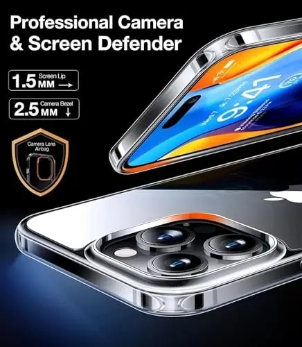 TORRAS iPhone 15 Pro Max Kılıf, [Sararmaz][Askeri Sınıf Koruma], İnce Şeffaf Çizilmez Arka Yüzey, Yumuşak Tampon, Kaymaz Koruyucu Telefon Kılıfı, Şeffaf - 5