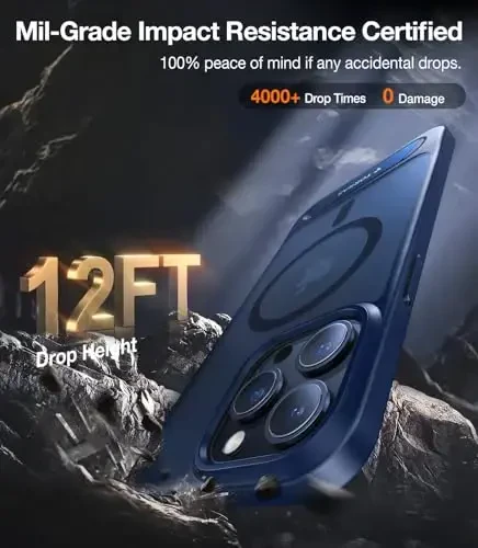 TORRAS iPhone 15 Pro Max uchun g'ilof Yarim shaffof ko'k | Kuchli magnit va uzluksiz stend, MagSafe uchun mos, harbiy darajadagi tushishdan himoya, sozlanishi o'rnatilgan tayanch, ingichka mat qoplama - 4