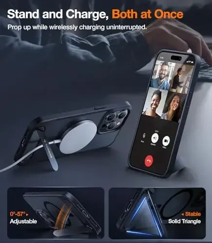 TORRAS iPhone 15 Pro Max uchun g'ilof Yarim shaffof qora | Kuchli magnit va uzluksiz stend, MagSafe uchun mos, harbiy darajadagi zarbadan himoya, sozlanishi mustahkam o'rnatilgan tirgak, ingichka mat qoplama - TORRAS (1)