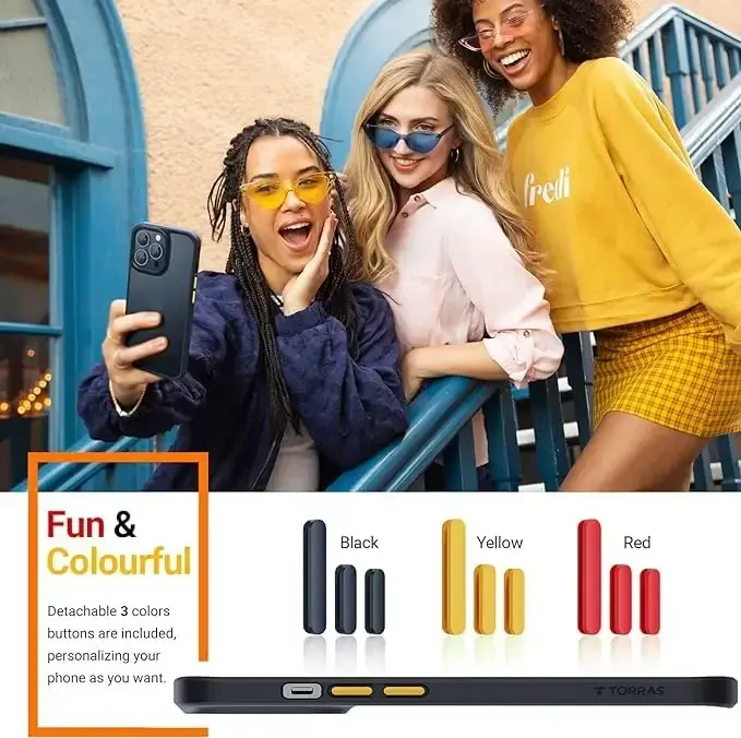 TORRAS iPhone 15 Pro Max uchun zarbga chidamli g'ilof qora, 12 FT harbiy standart bo'yicha sinovdan o'tgan, yarim shaffof mat himoya tirnalishga qarshi 15 ProMax telefon g'ilofi, 6,7