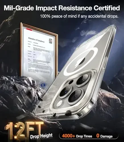 TORRAS iPhone 15 Pro uchun yangilangan magnitli & stendli g‘ilof [Harbiy darajadagi tushish sinovidan o‘tgan] [MagSafe bilan mos] Yupqa yengil muzli g‘ilof iPhone 15 Pro telefon g‘ilofi Professional (6.1