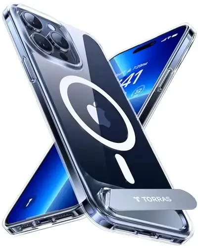 TORRAS iPhone 15 Pro uchun yangilangan magnitli & stendli g‘ilof [Harbiy darajadagi tushish sinovidan o‘tgan] [MagSafe bilan mos] Yupqa yengil muzli g‘ilof iPhone 15 Pro telefon g‘ilofi Professional (6.1