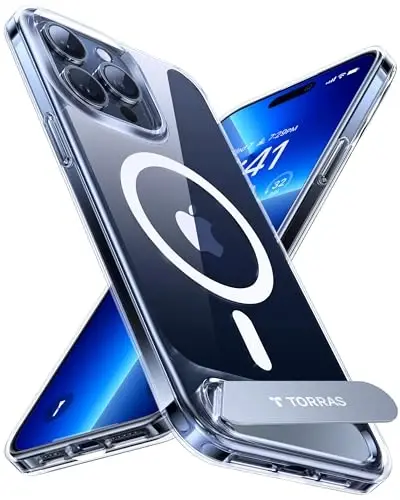 TORRAS iPhone 15 Pro uchun yangilangan magnitli & stendli g‘ilof [Harbiy darajadagi tushish sinovidan o‘tgan] [MagSafe bilan mos] Yupqa yengil muzli g‘ilof iPhone 15 Pro telefon g‘ilofi Professional (6.1