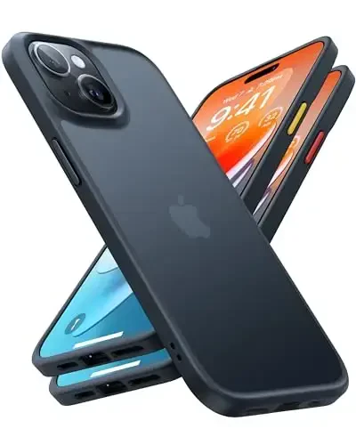 TORRAS iPhone 15 uchun moʻljallangan gʻilof [12FT Harbiy Standartga Muofiq Yiqilishdan Himoya] Zarba oʻtkazmaydigan Qattiq Mat Yupqa Telefon Gʻilofi iPhone 15 Telefon Gʻilofi Yarim Shaffof Orqa Silikon Qirrasi, Qora - TORRAS